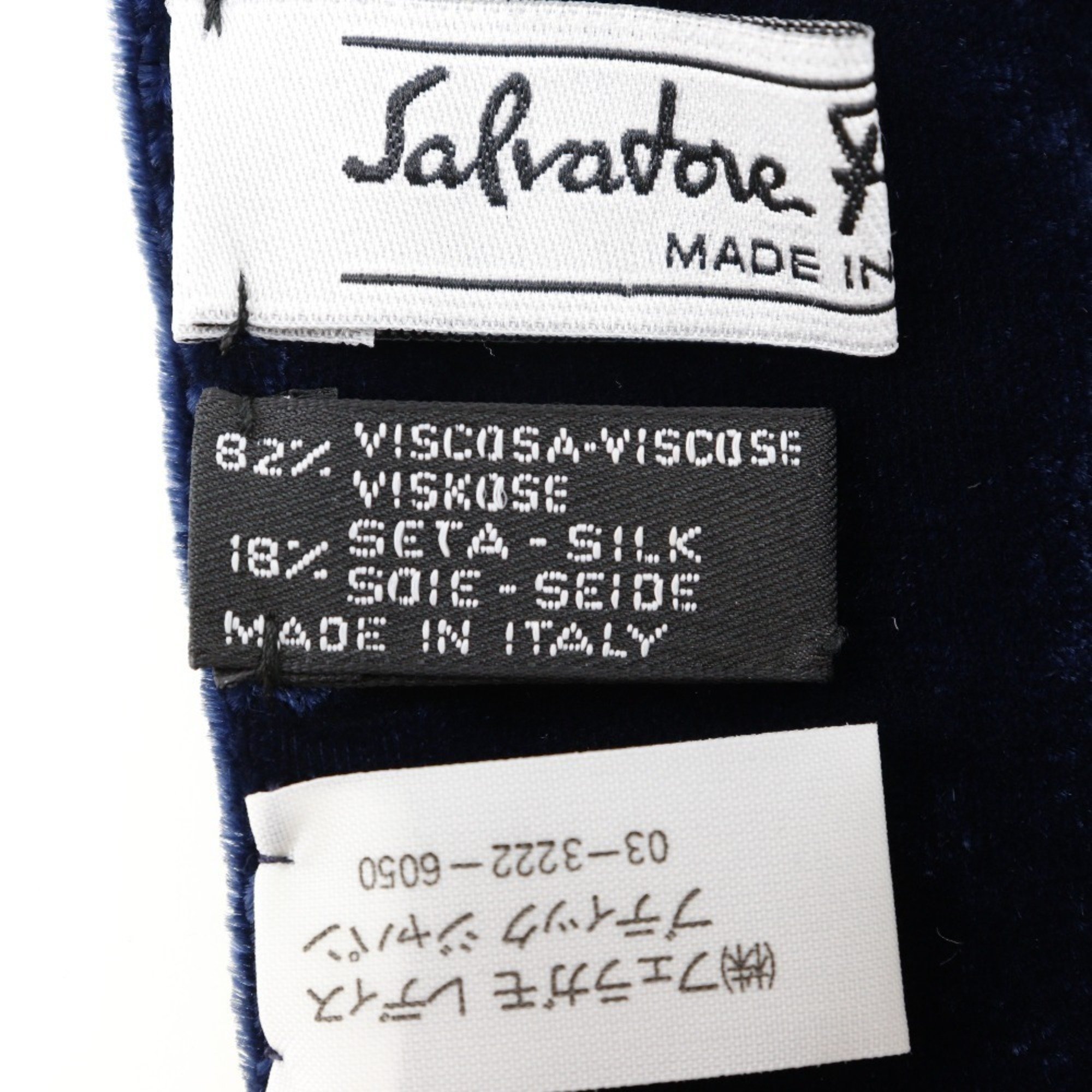 Salvatore Ferragamo Muffler Stole Velor Made in Italy Navy Scarf Ladies