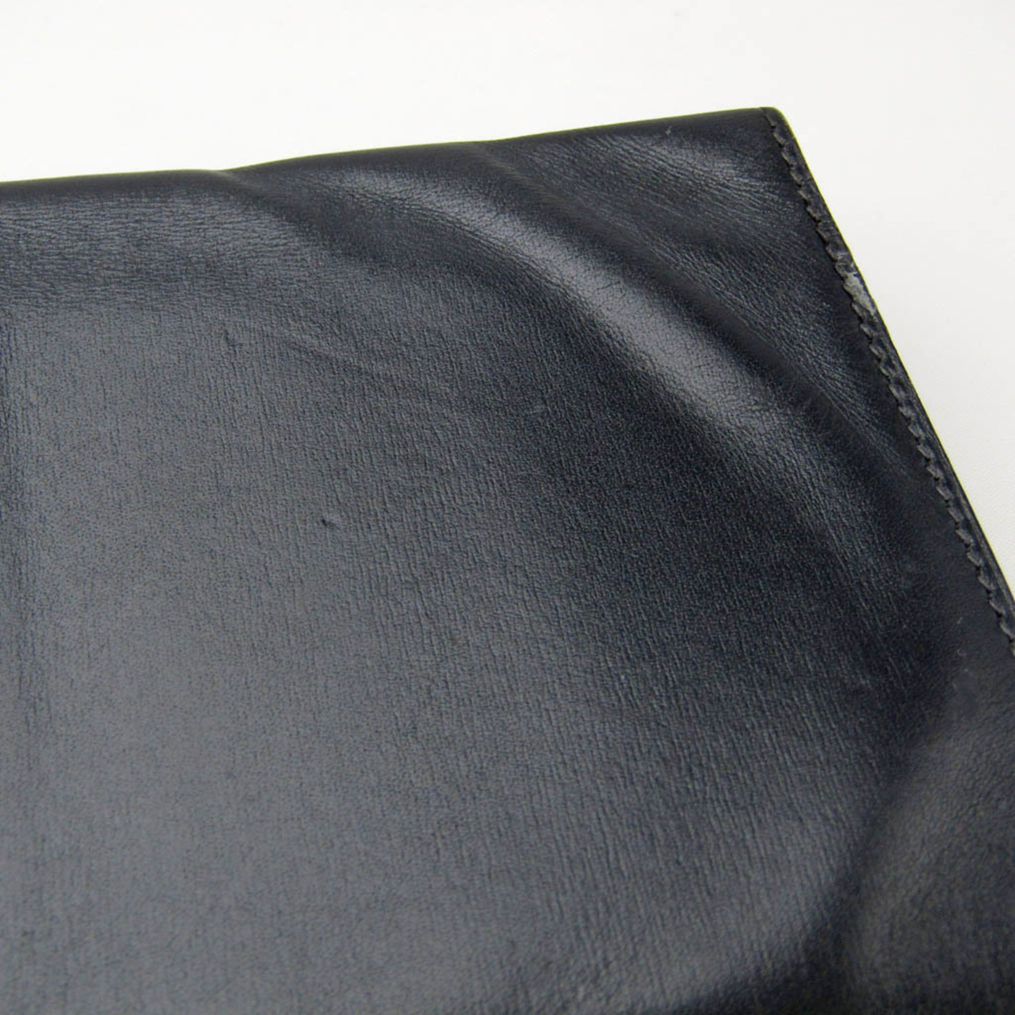 Hermes Men,Women Leather Long Bill Wallet (bi-fold) Navy Black