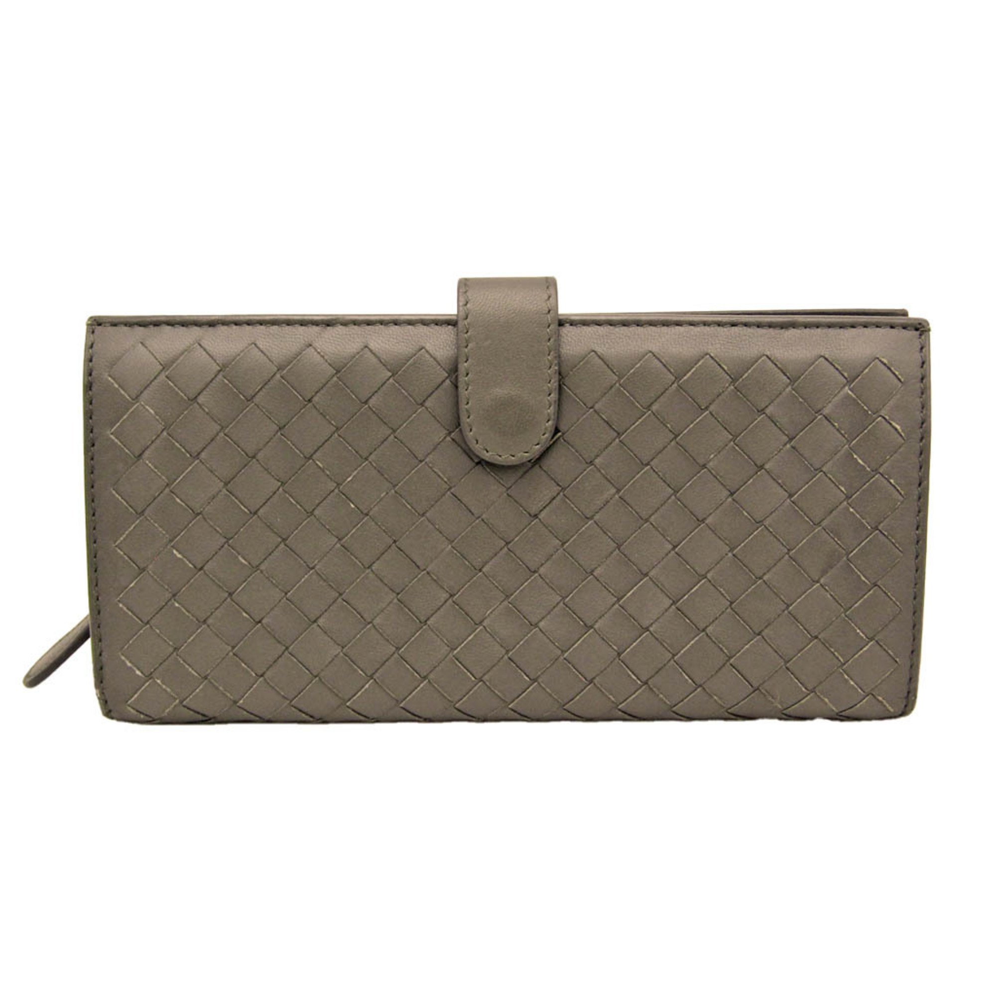 Bottega Veneta Intrecciato Men,Women Leather Long Wallet (bi-fold) Gray