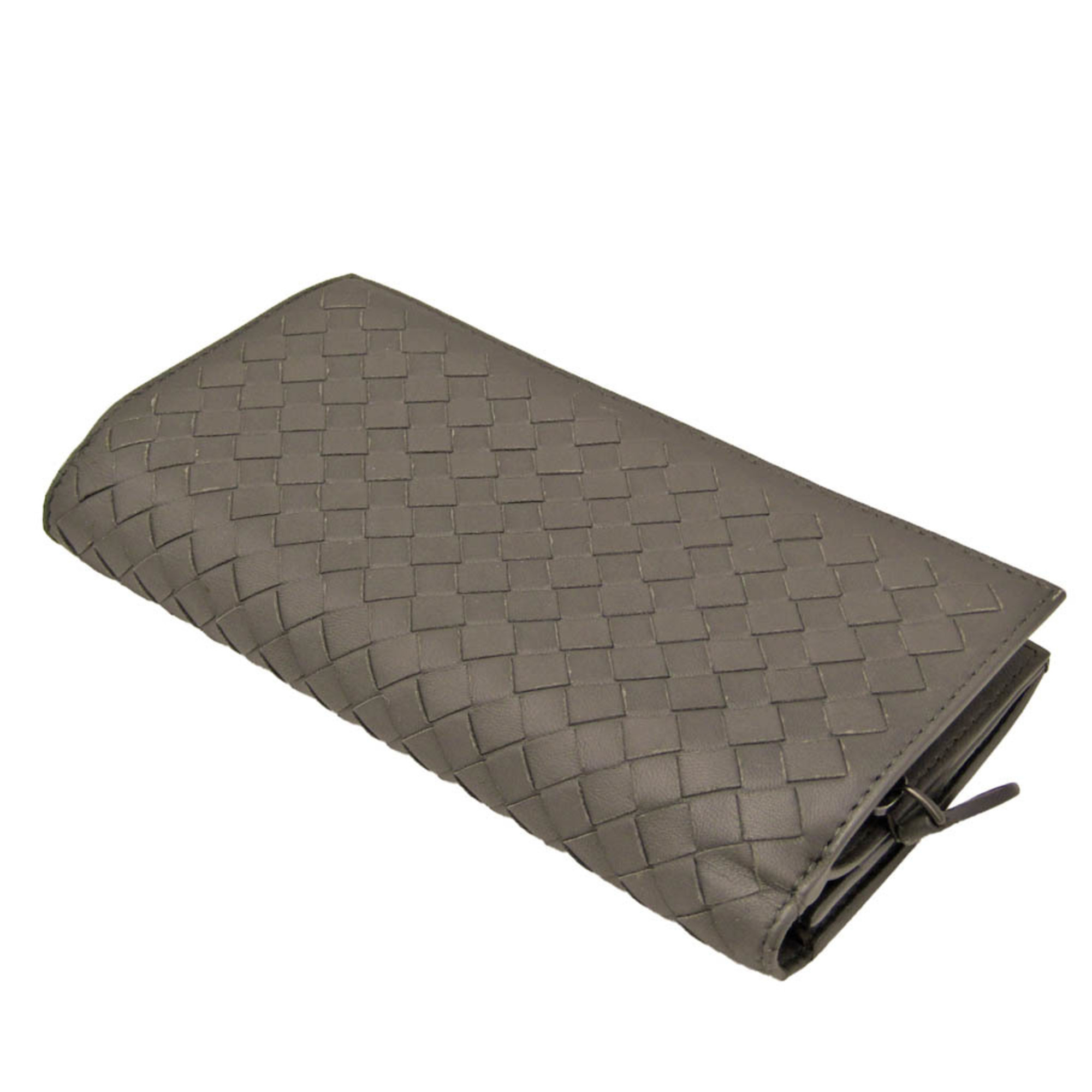 Bottega Veneta Intrecciato Men,Women Leather Long Wallet (bi-fold) Gray