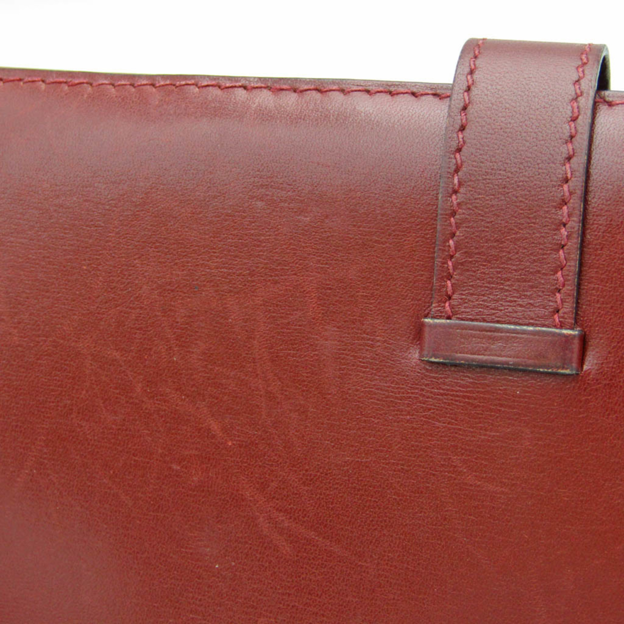 Hermes Bearn Men,Women Box Calf Leather Wallet (bi-fold) Bordeaux