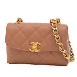 Chanel Matelasse Chain Shoulder Bag Caviar Skin Brown Gold Hardware