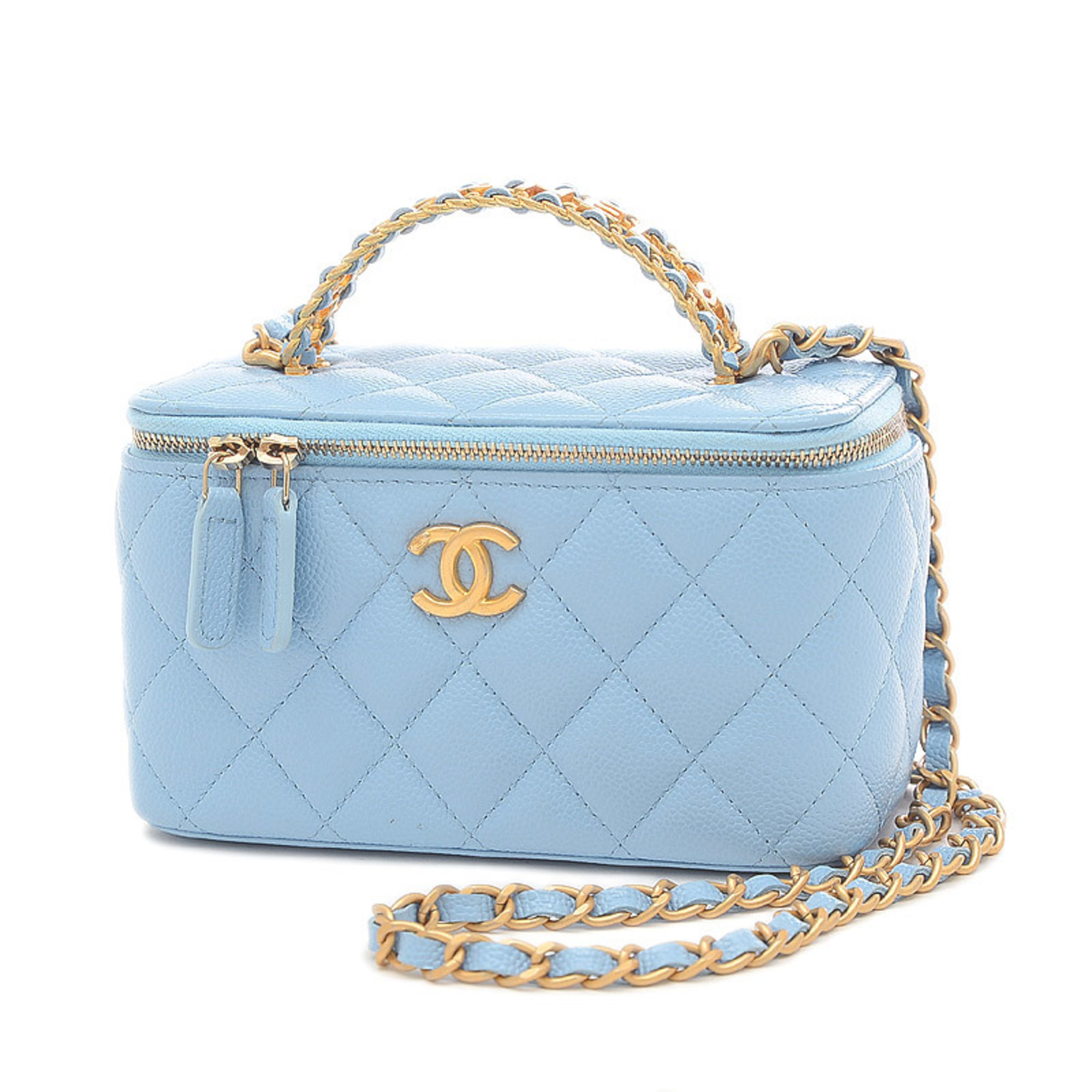 Chanel Logo Handle Vanity Shoulder Bag Caviar Skin Blue Gold Hardware  AP2805 | eLADY Globazone