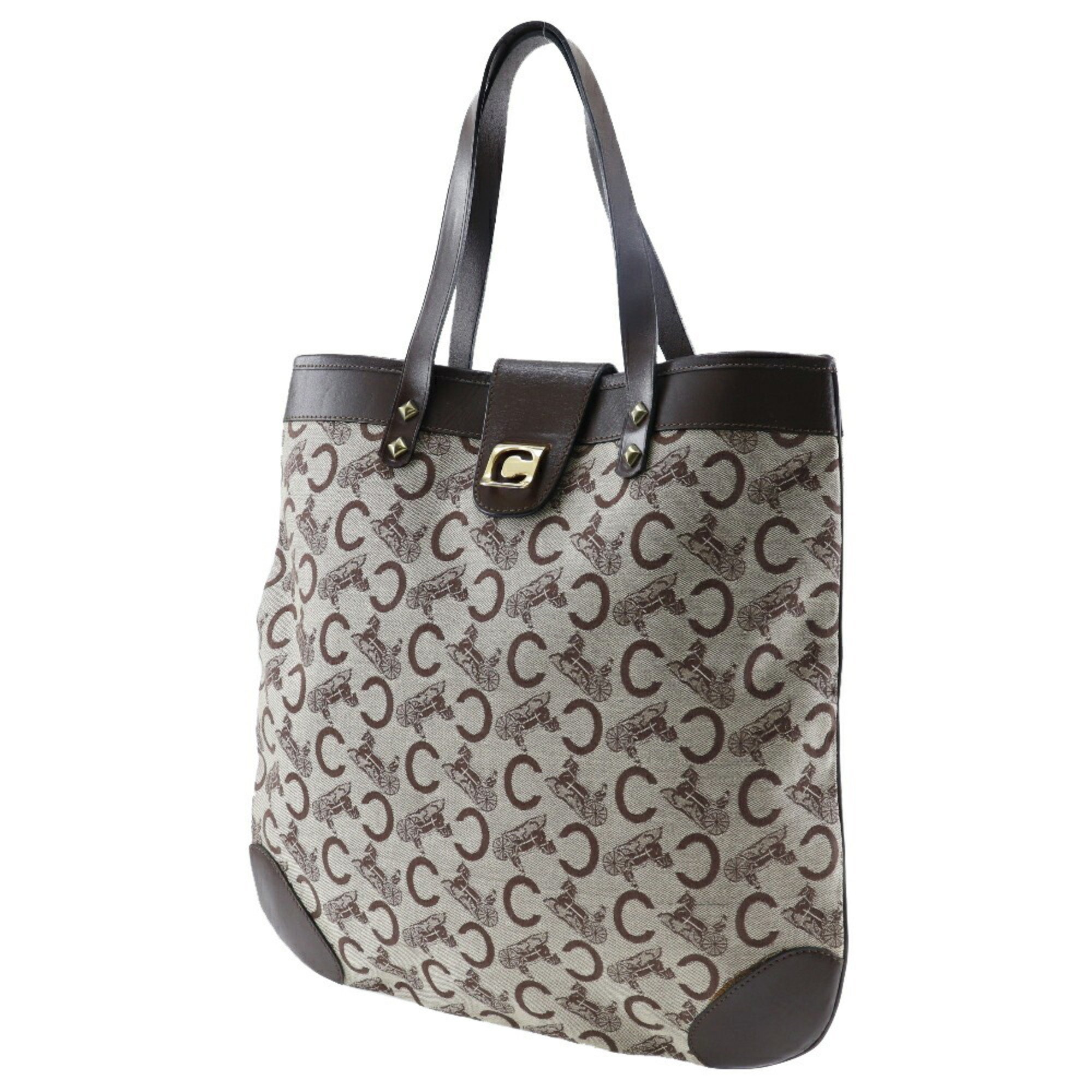 CELINE C Macadam Tote Bag Canvas Made in France Brown Shoulder Handbag A4 Open Ladies