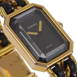 CHANEL Premiere L Watch H0001 Gold Plated x Leather Swiss Made Black Quartz Analog Display Dial Ladies