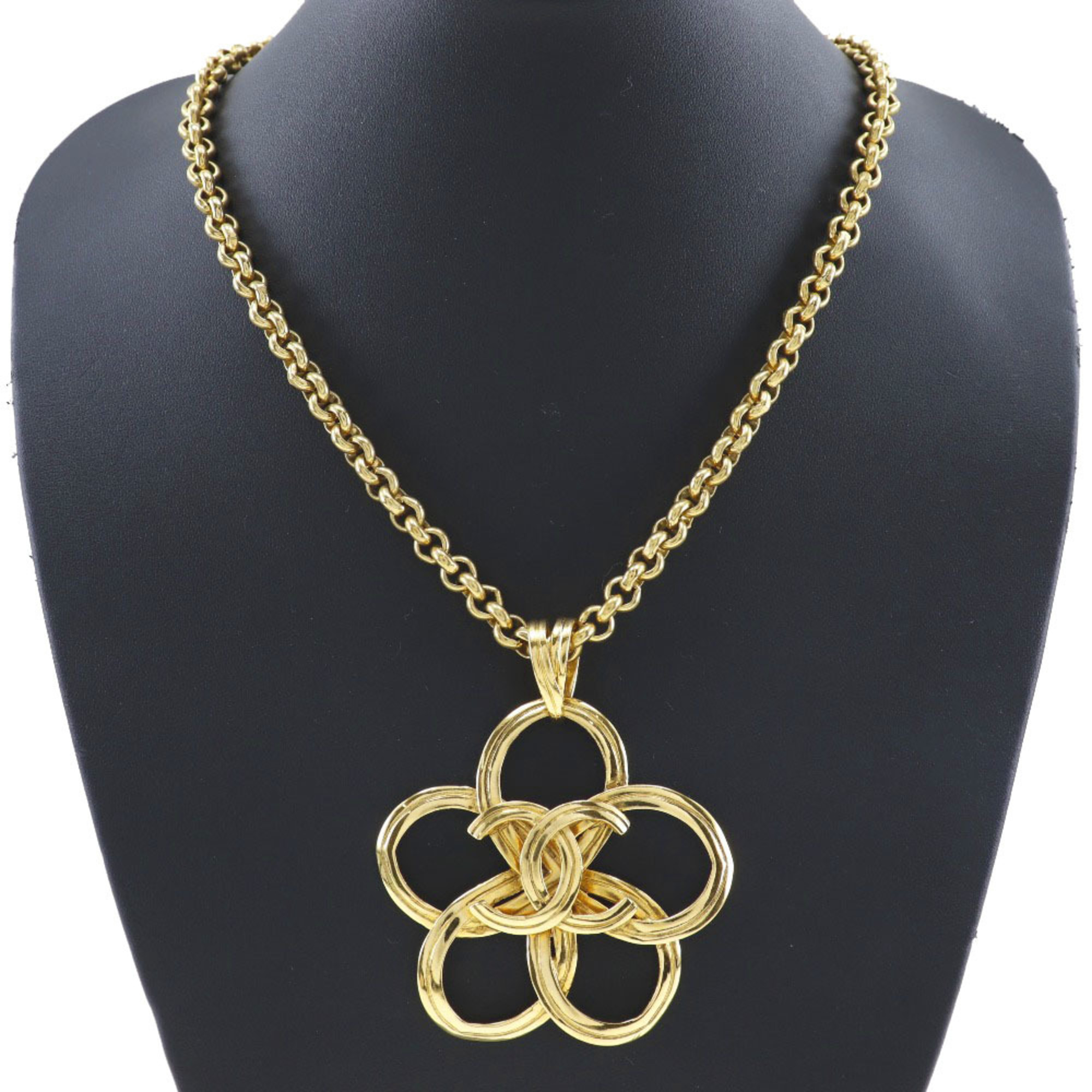 CHANEL COCO Mark Flower Necklace Turnlock Vintage Gold Plated Made in France 1996 96P Women's