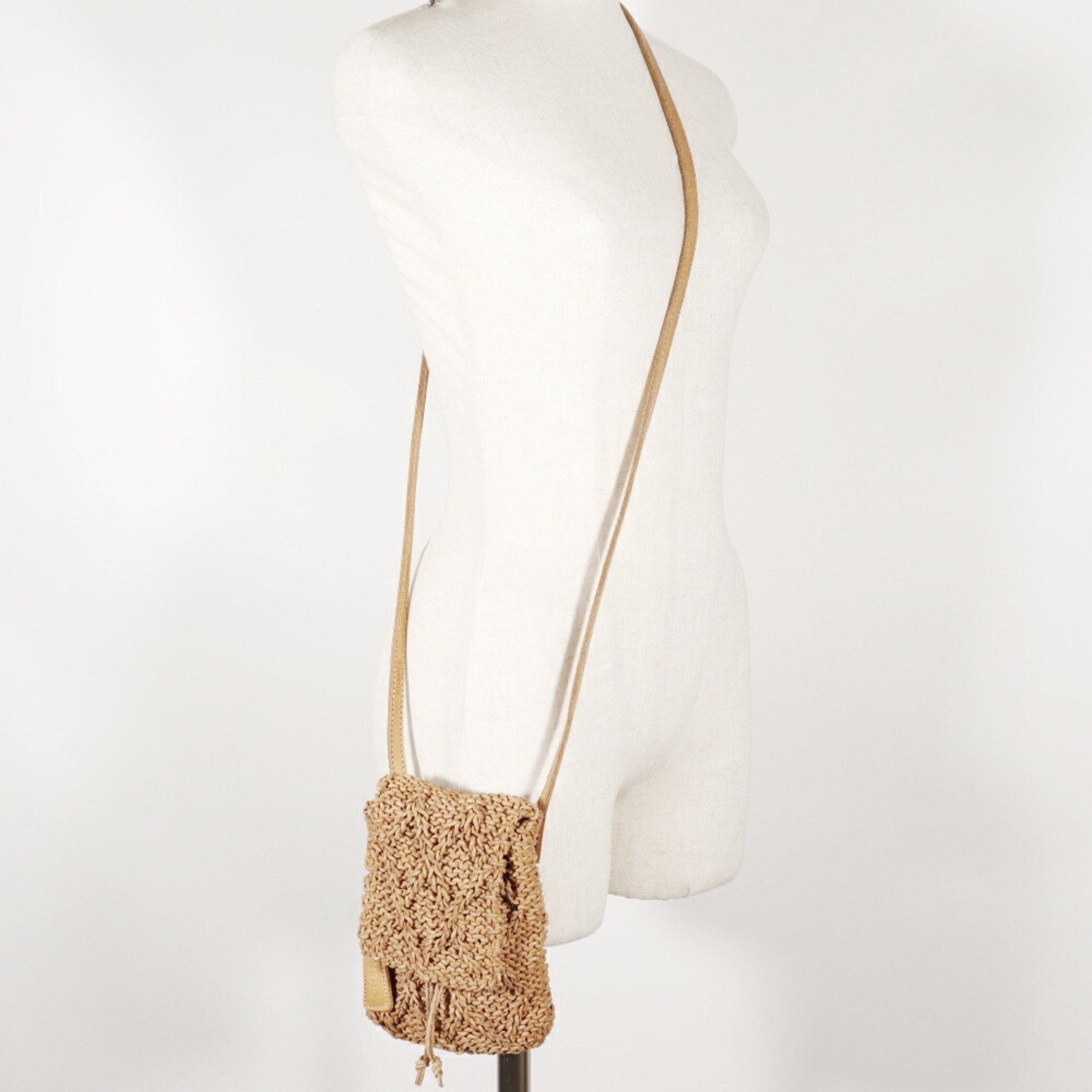 CHANEL Pochette Shoulder Bag Braided Logo Leather Brown Crossbody Flap Ladies