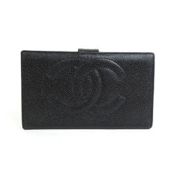 CHANEL Bifold Wallet Coco Mark Caviar Skin Leather Black Women's