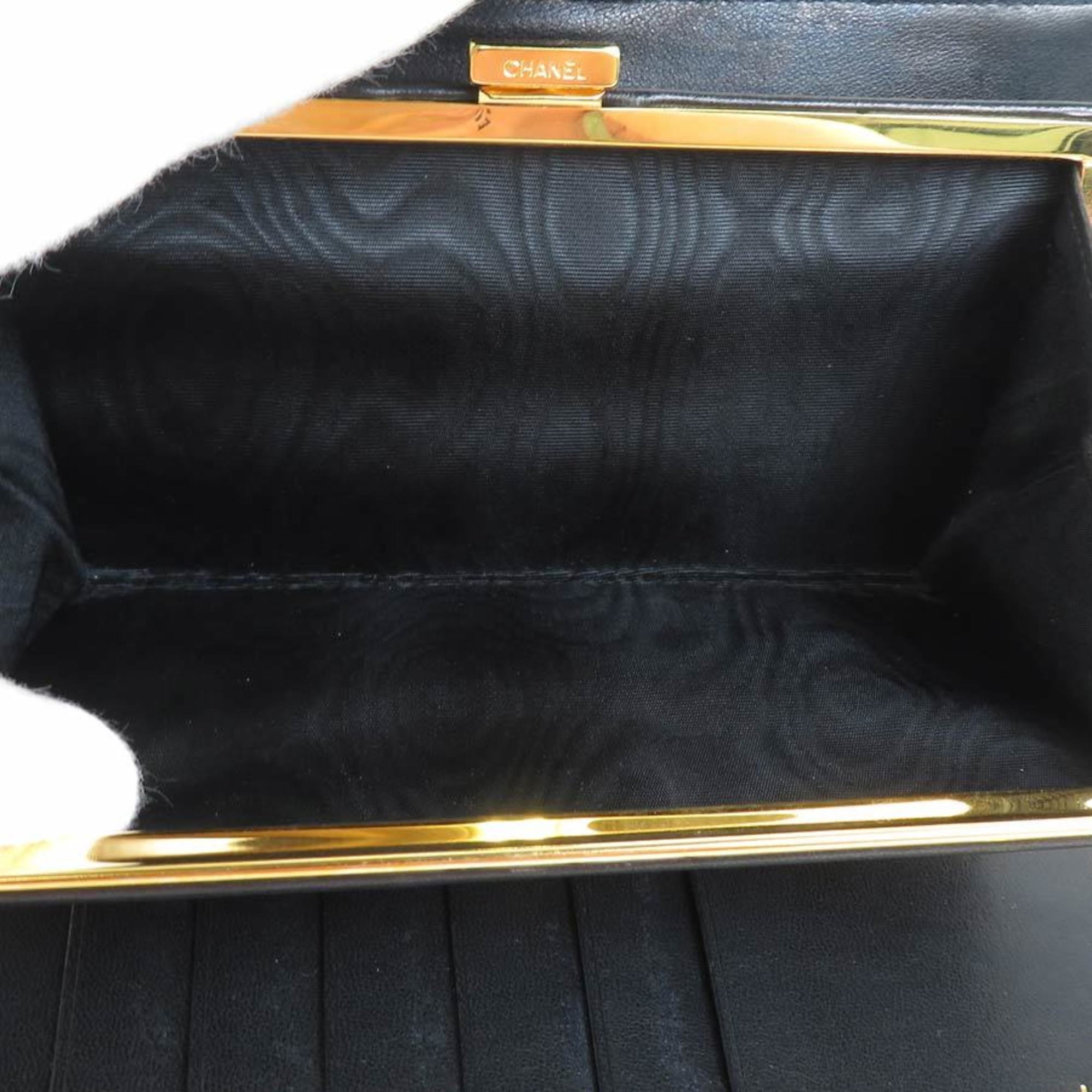 CHANEL Bifold Wallet Coco Mark Caviar Skin Leather Black Women's