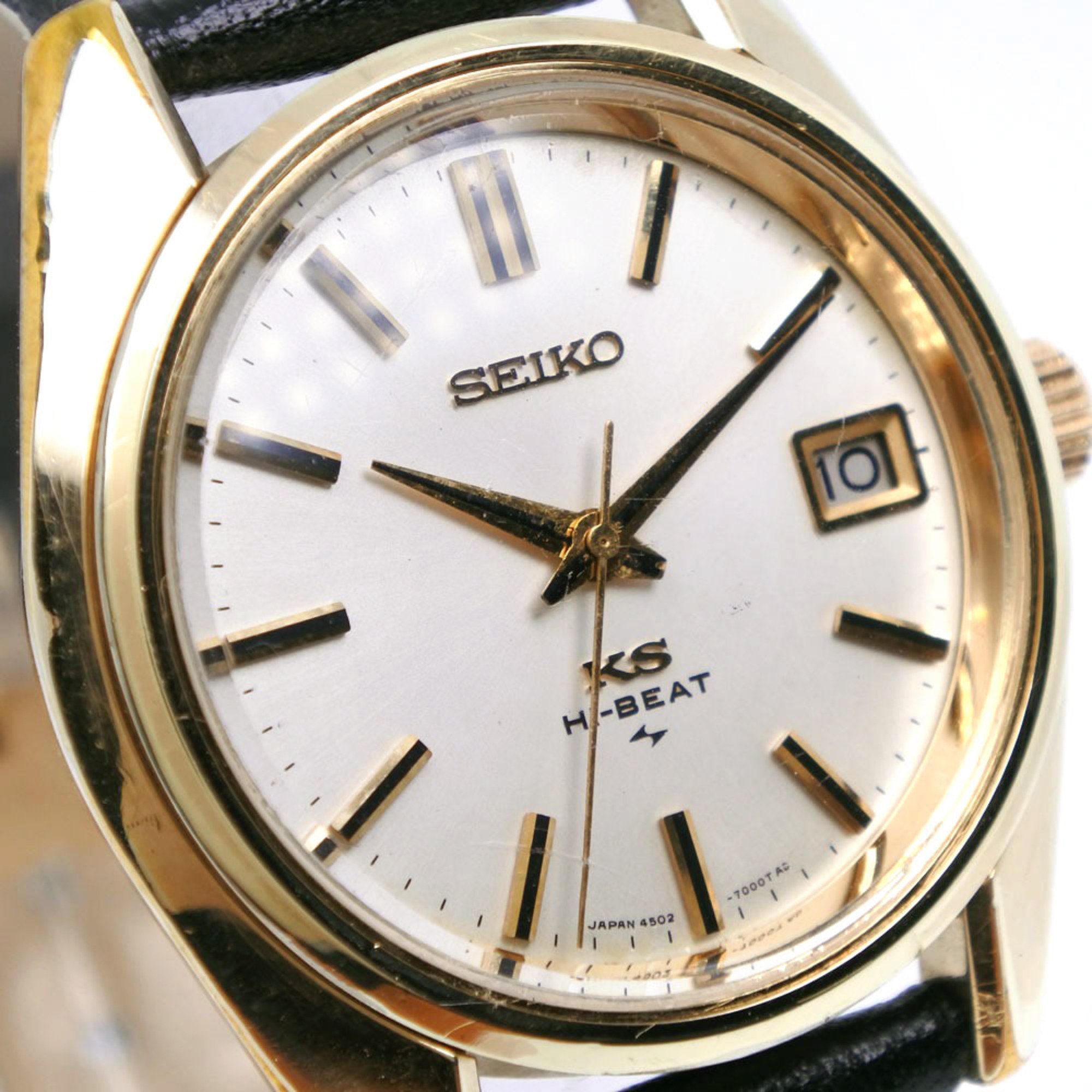 Seiko SEIKO King Watch 4502-7001 Stainless Steel x Gold Plated Leather Made in Japan Black Manual Winding Silver Dial Ladies