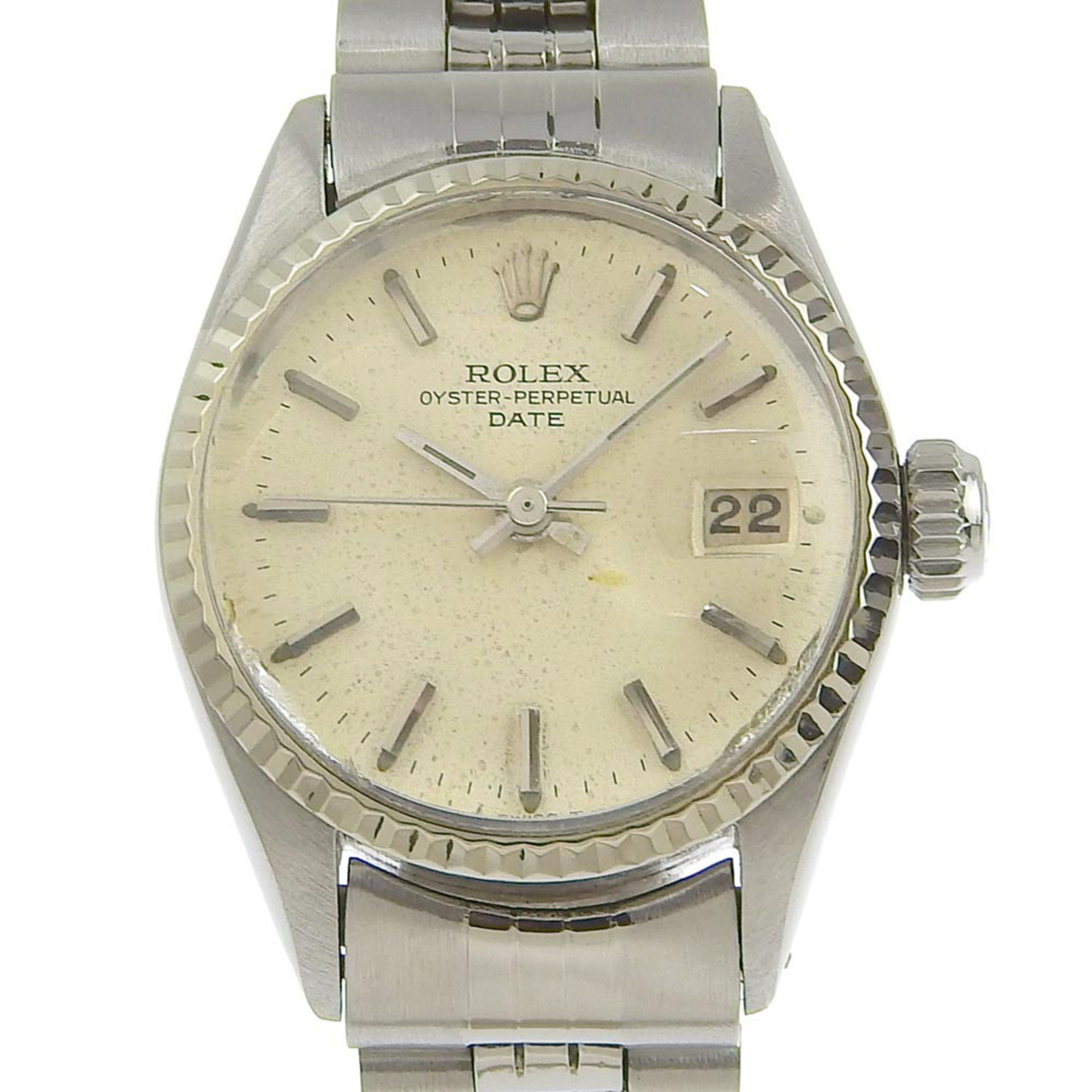 Rolex Oyster Perpetual Watch Date Cal.1161 6517 Stainless Steel x WG Swiss Made Silver Automatic Winding Dial Ladies