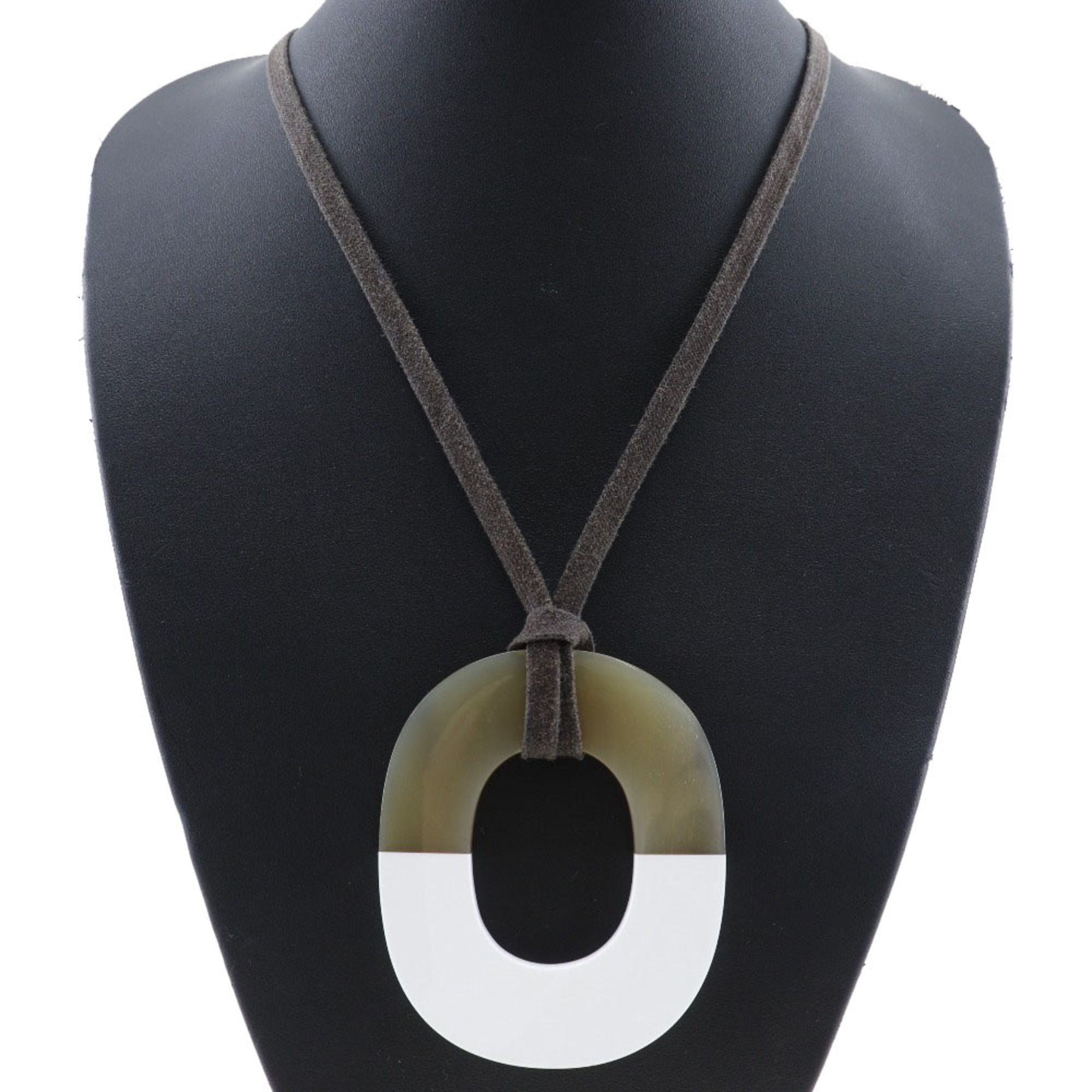 HERMES Ism Necklace Buffalo Horn Made in Vietnam Brown/White Women's