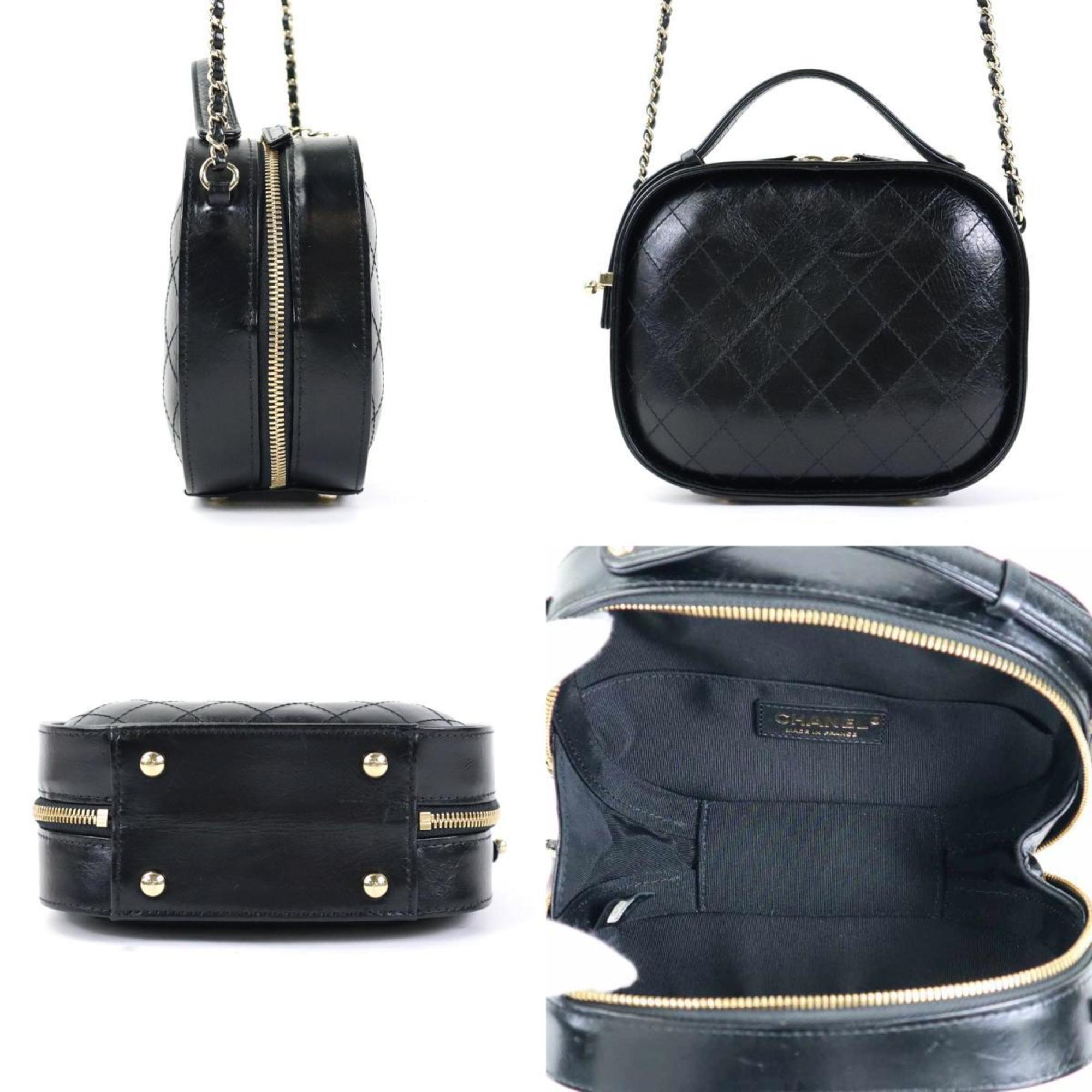 CHANEL Crossbody Shoulder Bag Coco Mark Leather Black Ladies