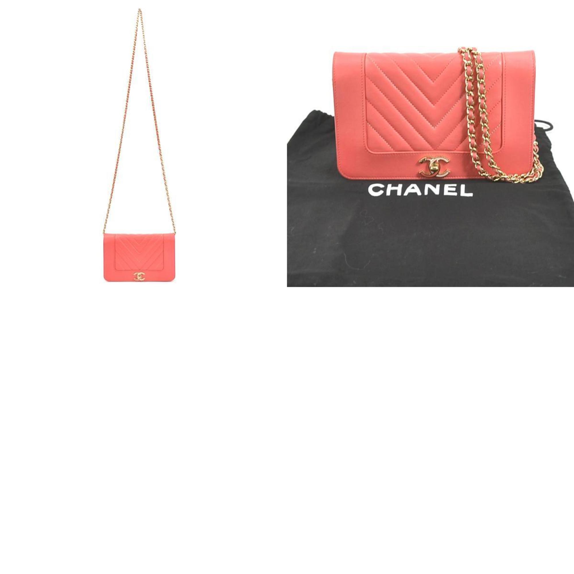 CHANEL Wallet Chain V Stitch Leather/Metal Pink/Gold Ladies