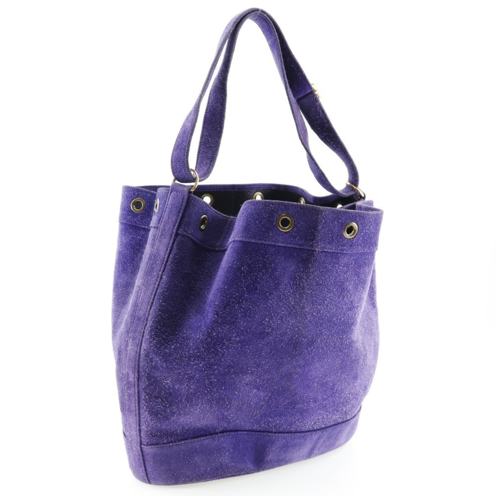 HERMES Market GM Shoulder Bag Suede Made in France 1982 Purple 〇L Crossbody Drawstring Women's