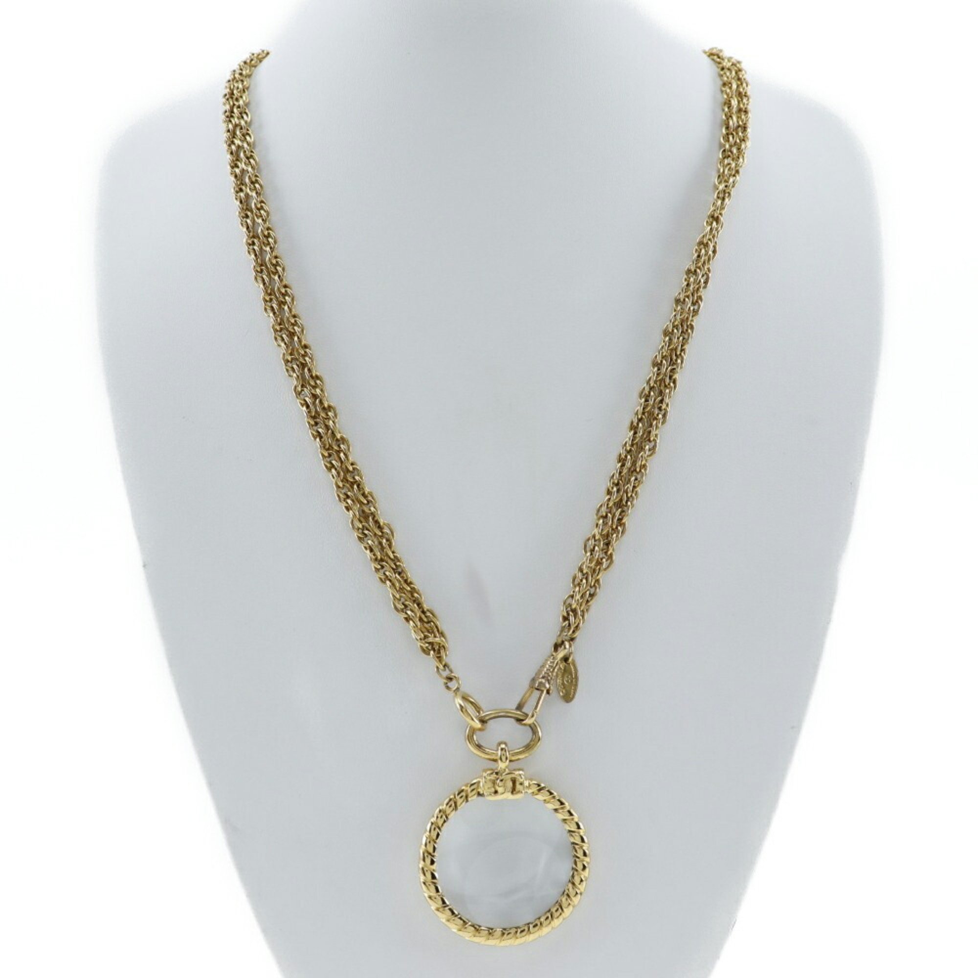 CHANEL Loupe Necklace Double Chain Vintage Gold Plated Made in France Ladies