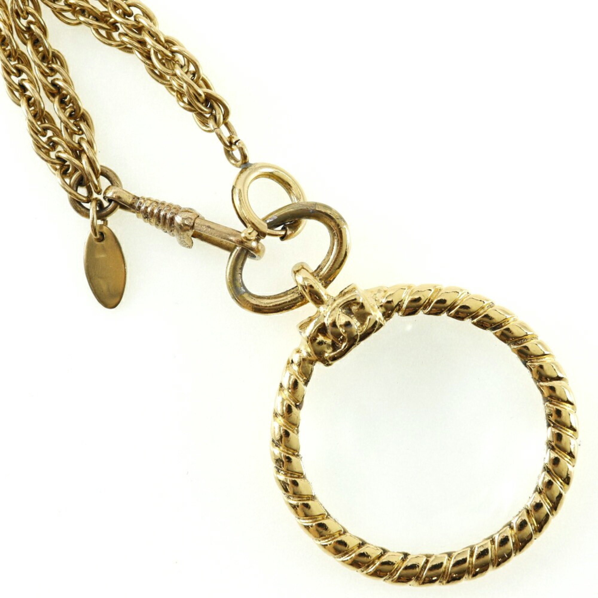 CHANEL Loupe Necklace Double Chain Vintage Gold Plated Made in France Ladies