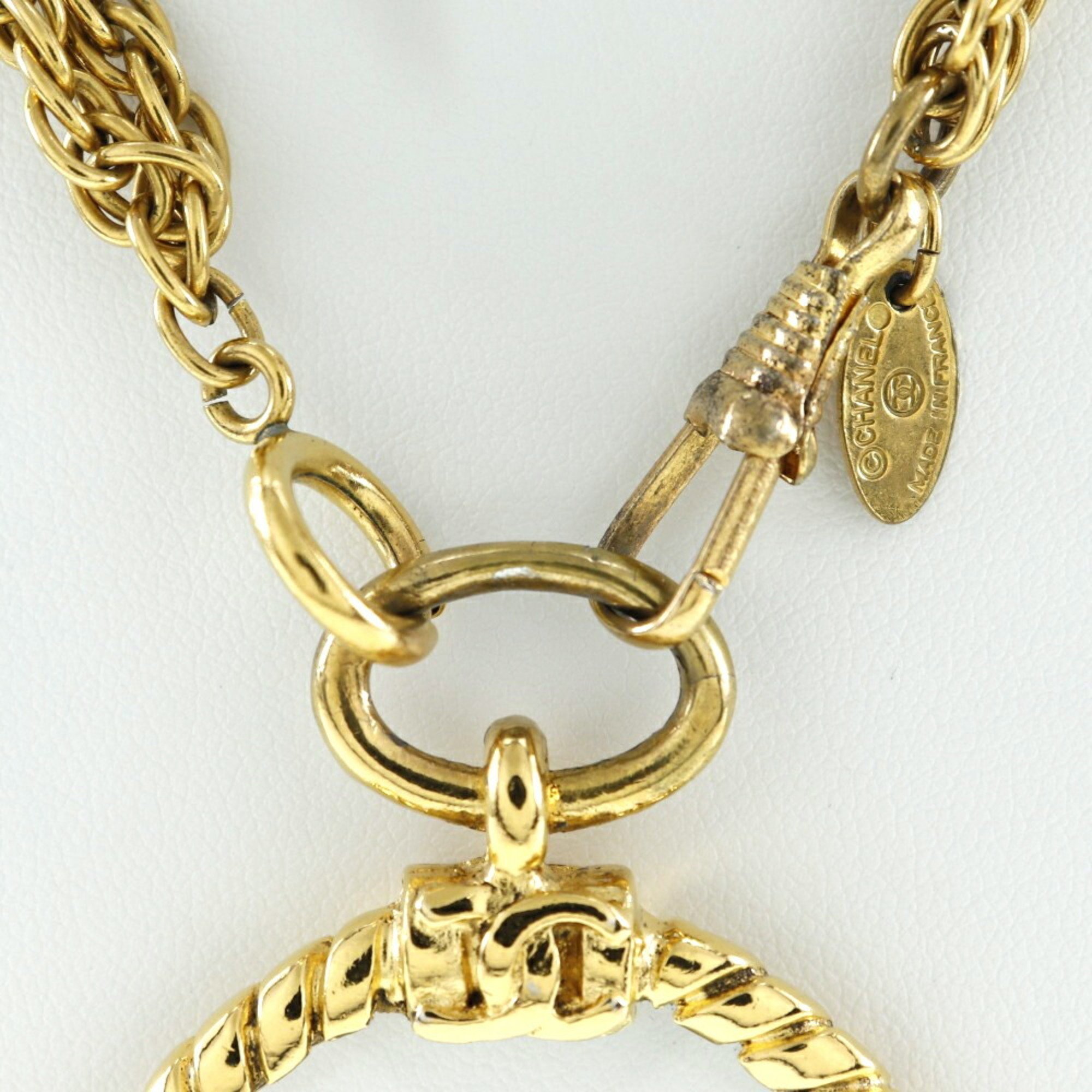 CHANEL Loupe Necklace Double Chain Vintage Gold Plated Made in France Ladies