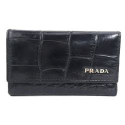 PRADA key case embossed leather black unisex 2M0025