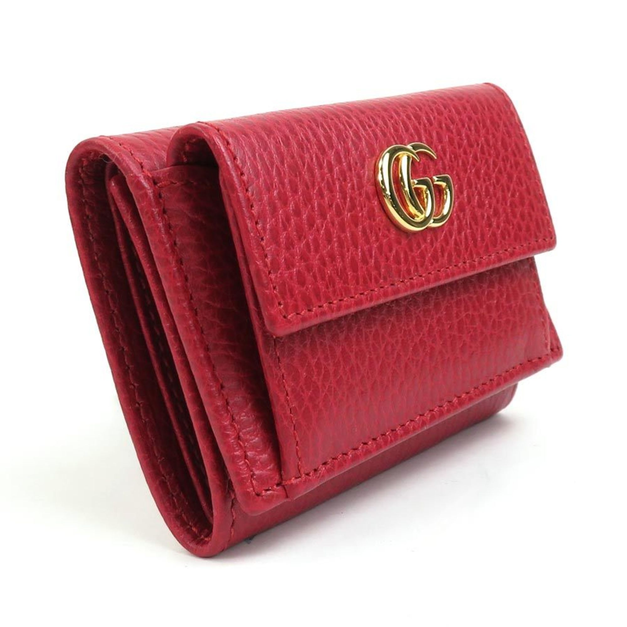 GUCCI Trifold Wallet GG Marmont Leather Red Unisex 523277