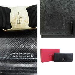 Salvatore Ferragamo Bifold Long Wallet Vara Ribbon Leather/Metal Black/Silver Ladies