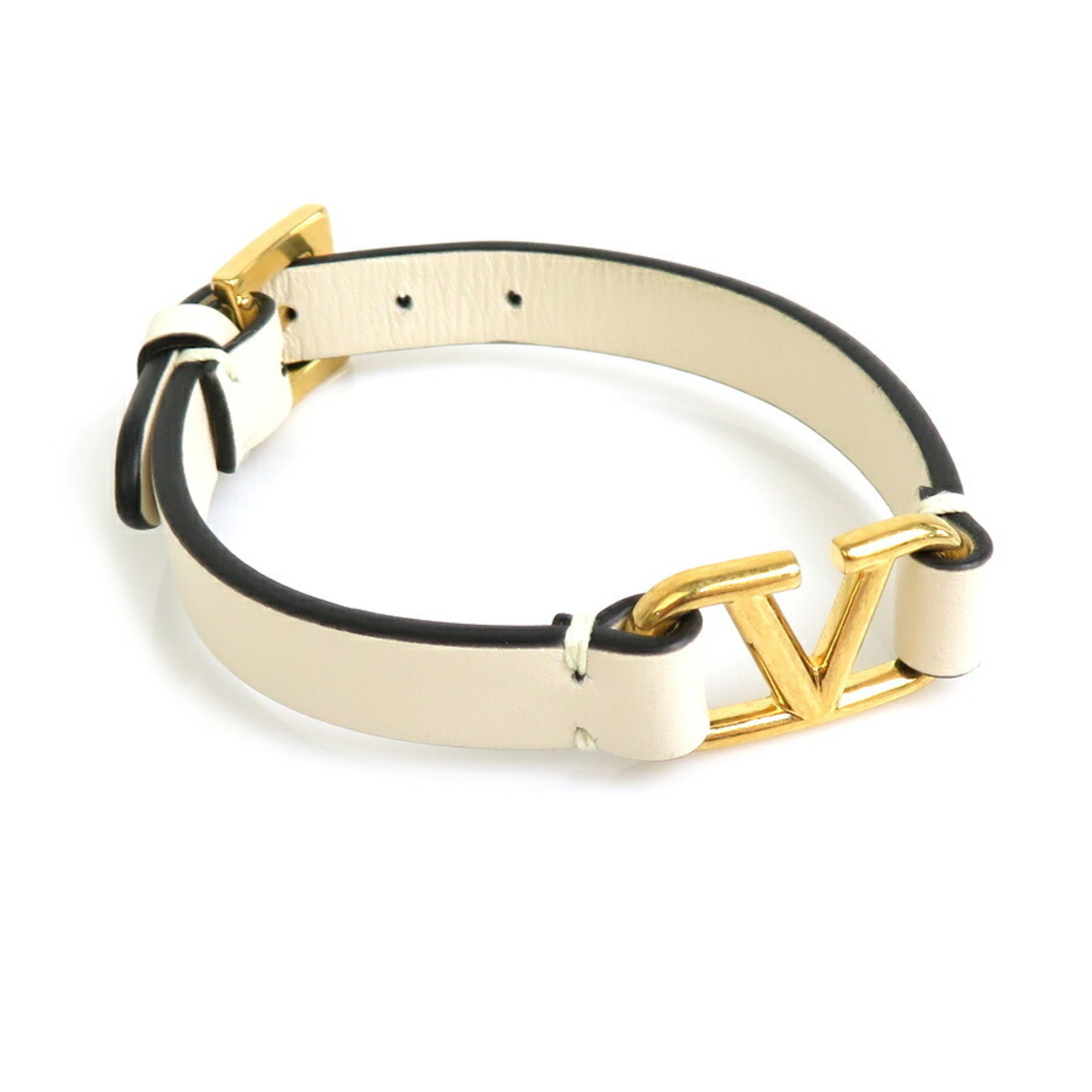 Valentino Garavani Bracelet Leather/Metal White Beige/Gold Women's