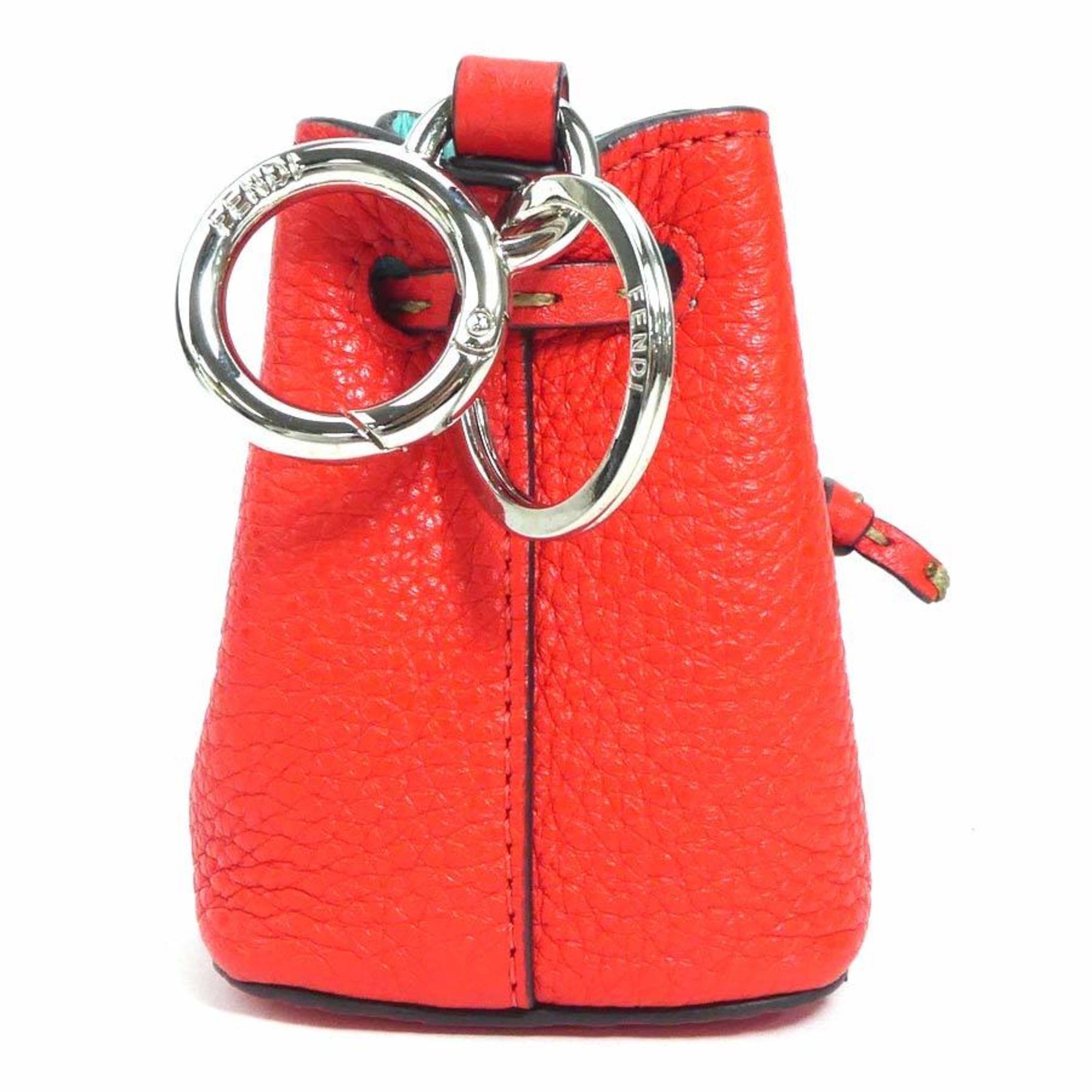 FENDI Charm Key Ring Leather/Metal Orange Red/Silver Ladies
