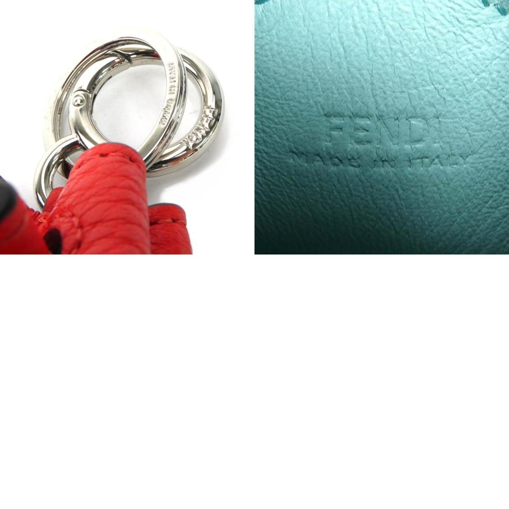 FENDI Charm Key Ring Leather/Metal Orange Red/Silver Ladies