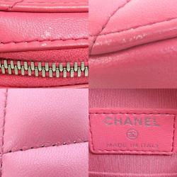 CHANEL Smartphone Case Chain Phone Pouch Crossbody Shoulder Bag Matelasse Leather/Metal Pink/Silver Women's