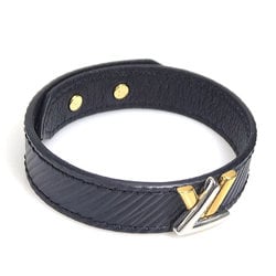 Authentic Louis Vuitton M6400F Epi Leather LV Logo Bracelet Size 17 Black
