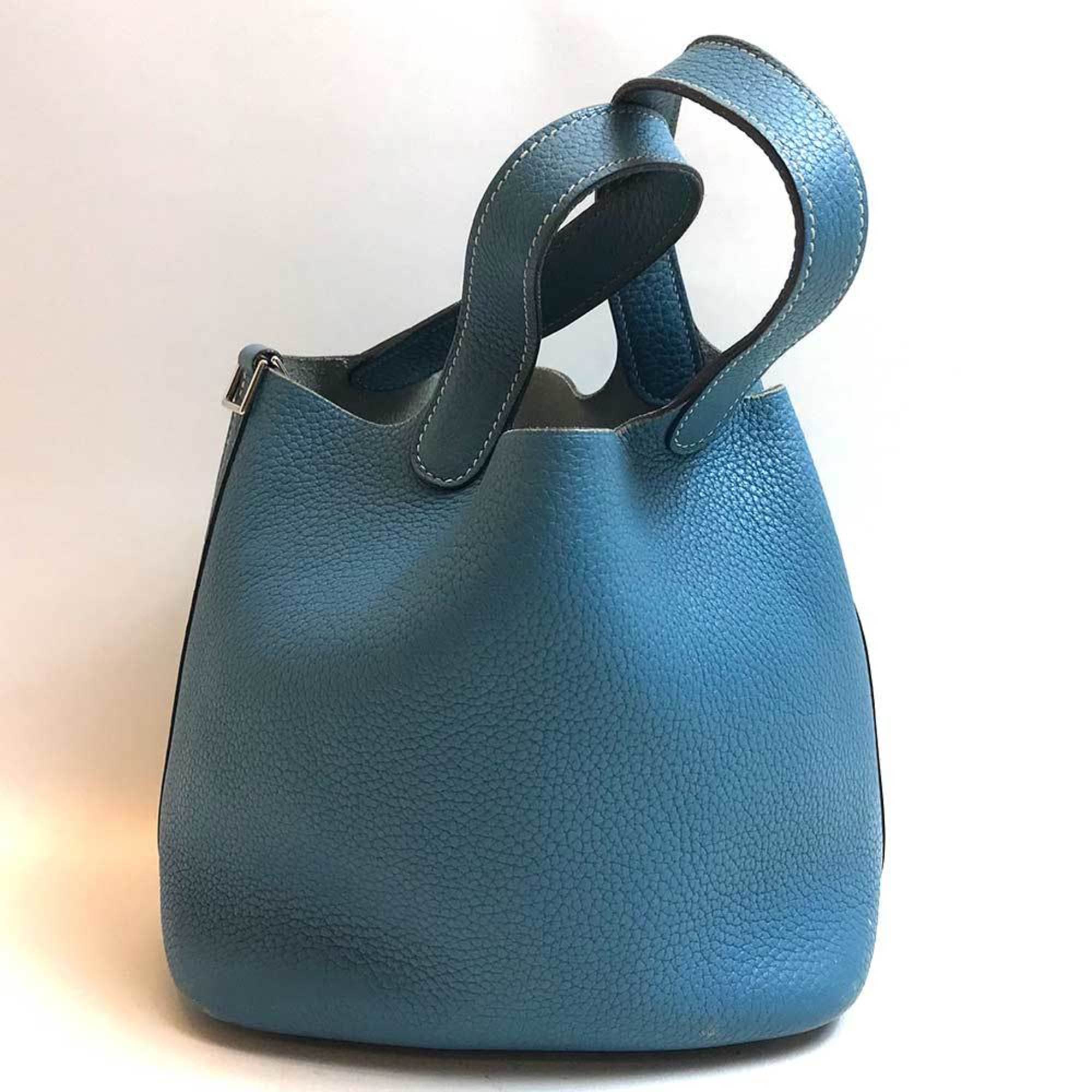 Hermes Picotan Lock PM Blue Jean Handbag B+ Rank Togo HERMES