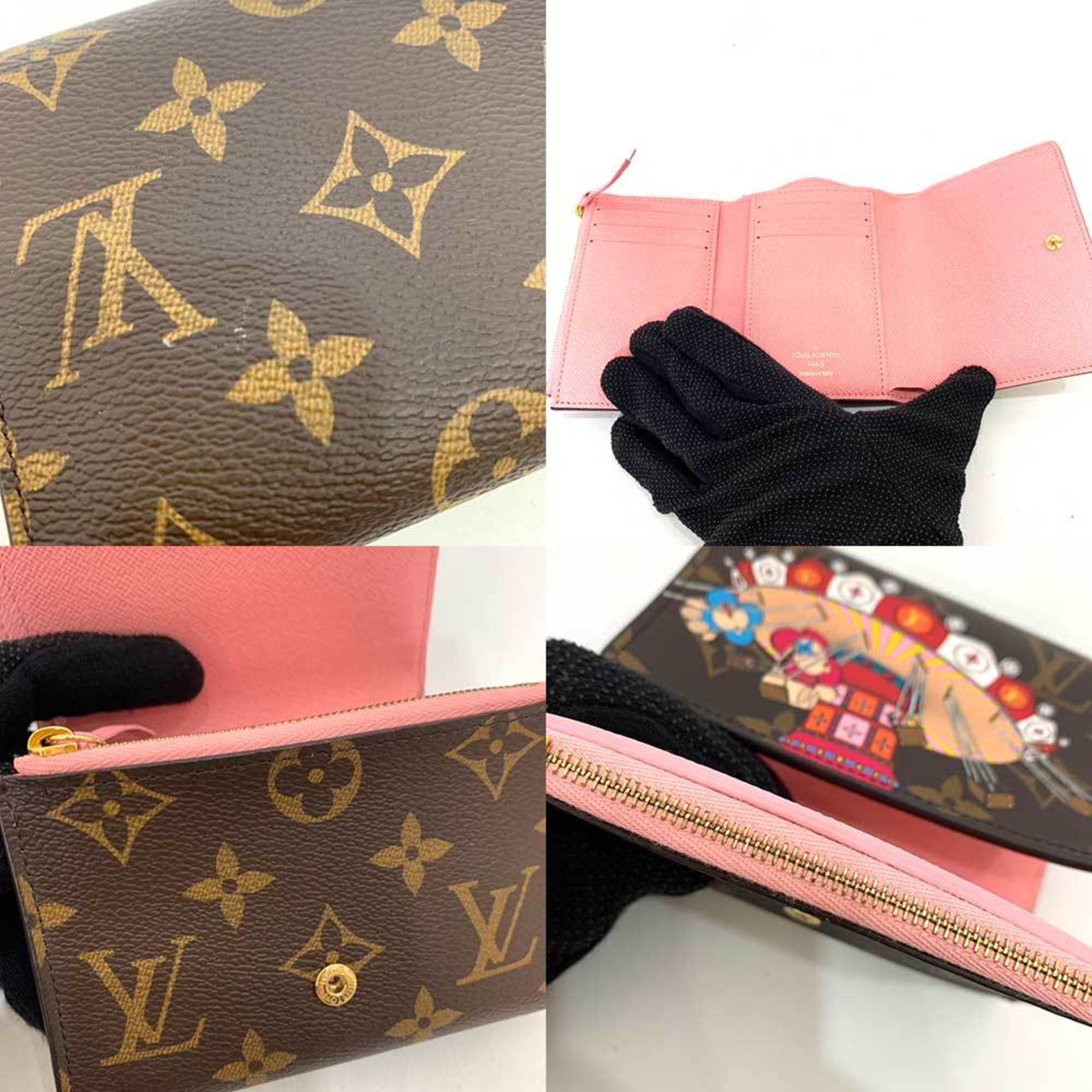 Louis Vuitton Wallet Portefeuille Victorine Vivienne Rotating Trapeze Multicolor Brown Rose Ballerine Trifold Folding Ladies Monogram M69754 LOUISVUITTON