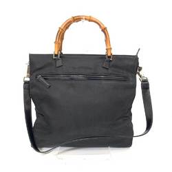 Gucci Bag Bamboo Handbag Black x Brown 2way Square Ladies Nylon Canvas Enamel Leather GUCCI