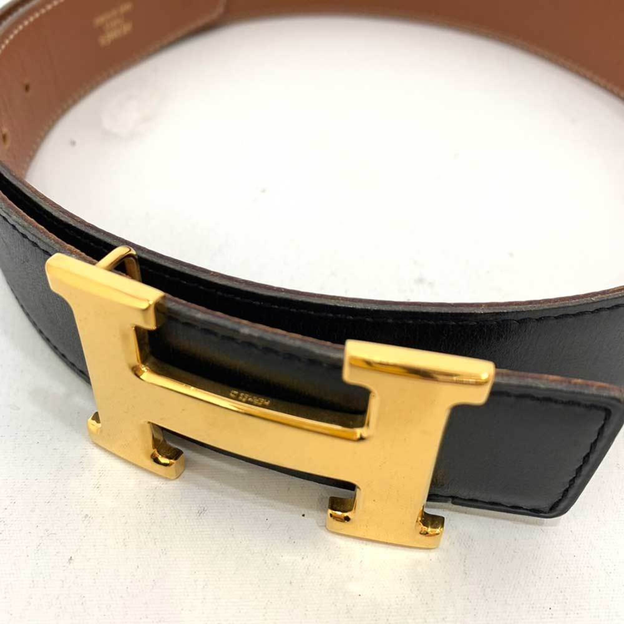 Hermes Accessories Constance H Belt Size 70 Reversible Black x Brown Ladies Box Calf Couchebell Leather HERMES