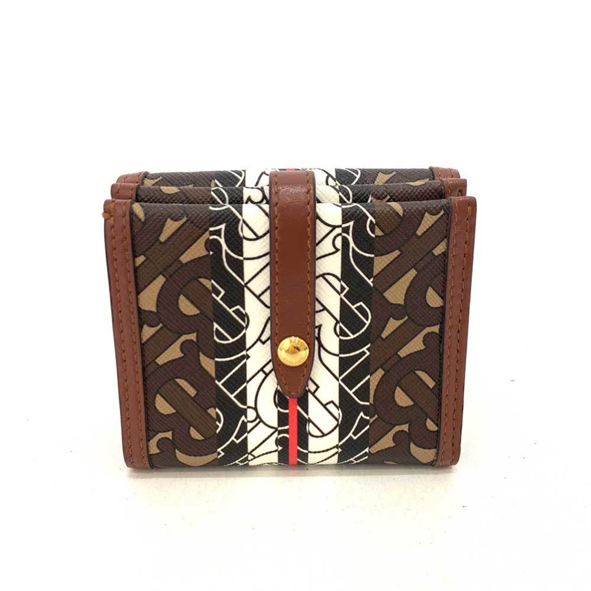 Burberry Wallet Luna LUNA Bifold W TB Monogram Bridle Brown Stripe Women's Men's PVC x Leather 8030424 BURBERRY