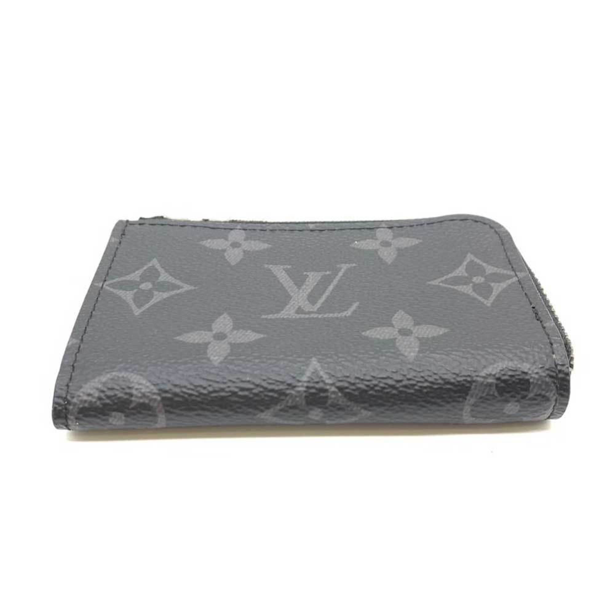 Louis Vuitton Wallet Porte Monédeur Black x Gray Coin Case Purse L-shaped Men's Monogram Eclipse PVC Leather M63536 LOUISVUITTON