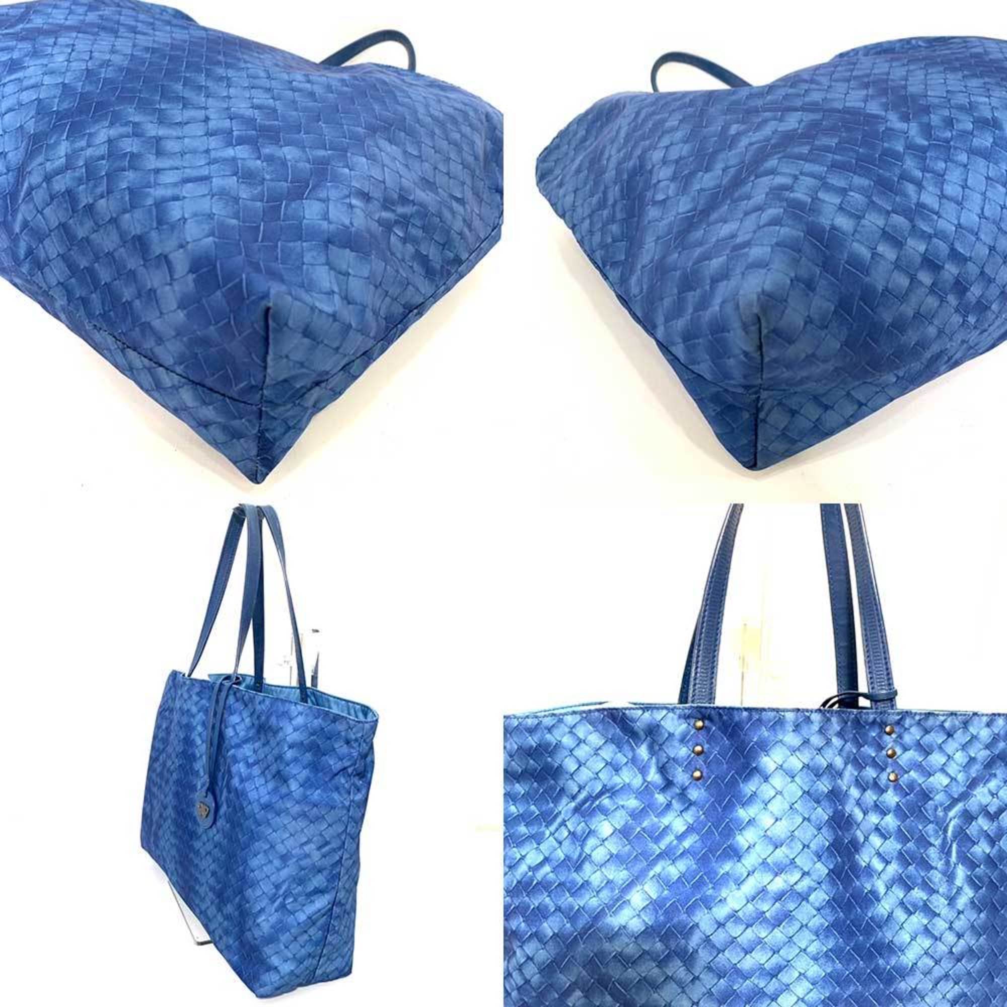 Bottega Veneta Bag Intrecciolusion Medium Tote Blue Men's Women's Nylon x Leather 299875 BOTTEGAVENETA