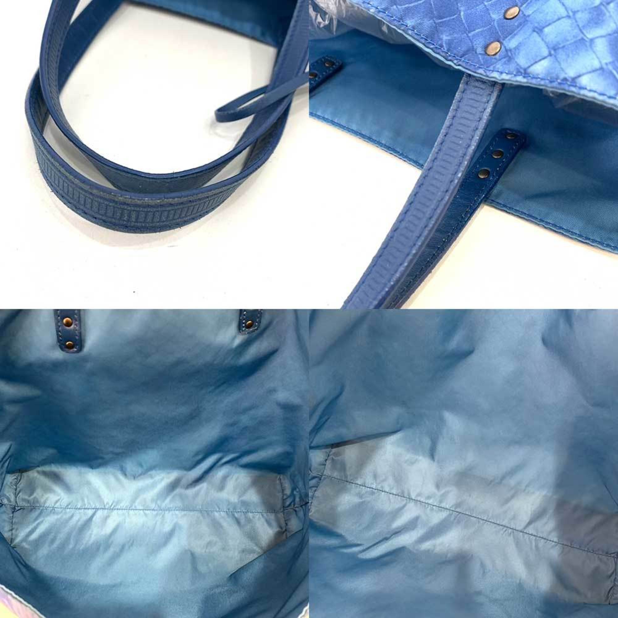 Bottega Veneta Bag Intrecciolusion Medium Tote Blue Men's Women's Nylon x Leather 299875 BOTTEGAVENETA