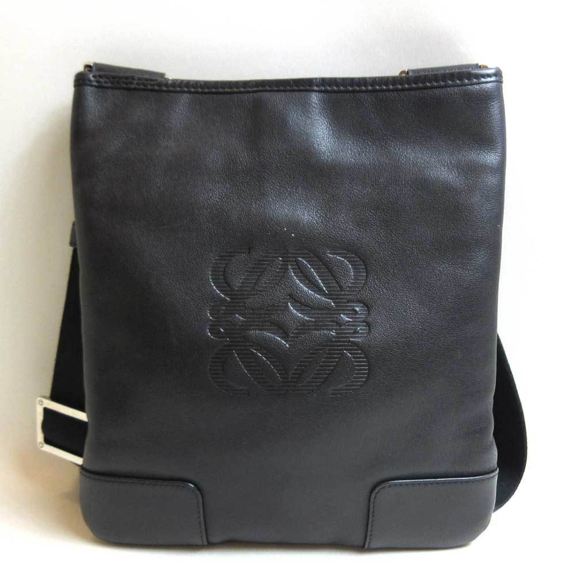 LOEWE Bag Shoulder Black Pochette Anagram Square Ladies Leather