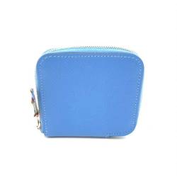 Hermes Wallet Azap Silk-in Blue Coin Case Purse Round Square Ladies Vaux Epson Leather HERMES