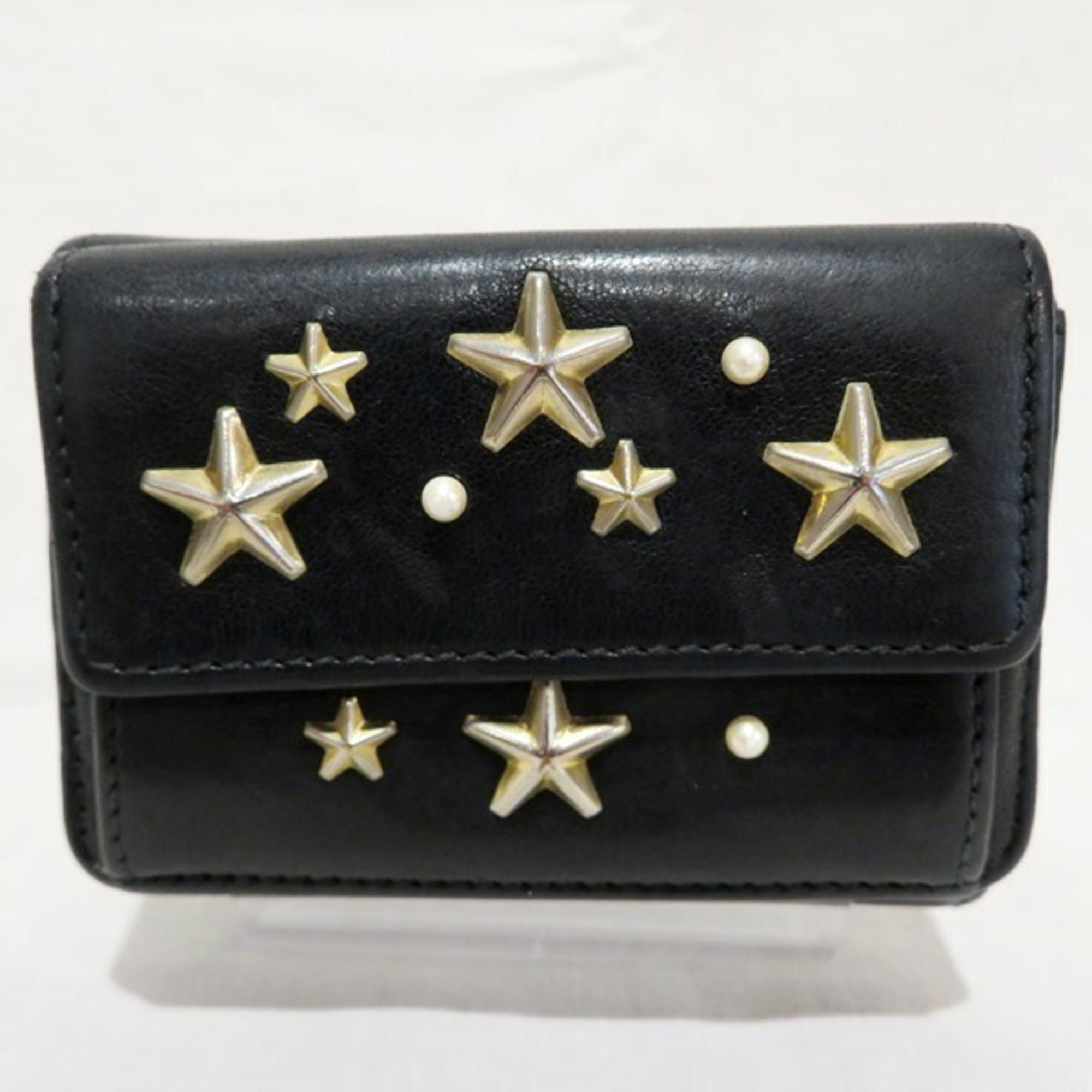 Jimmy Choo Star Studded Leather Compact Trifold Wallet Women's