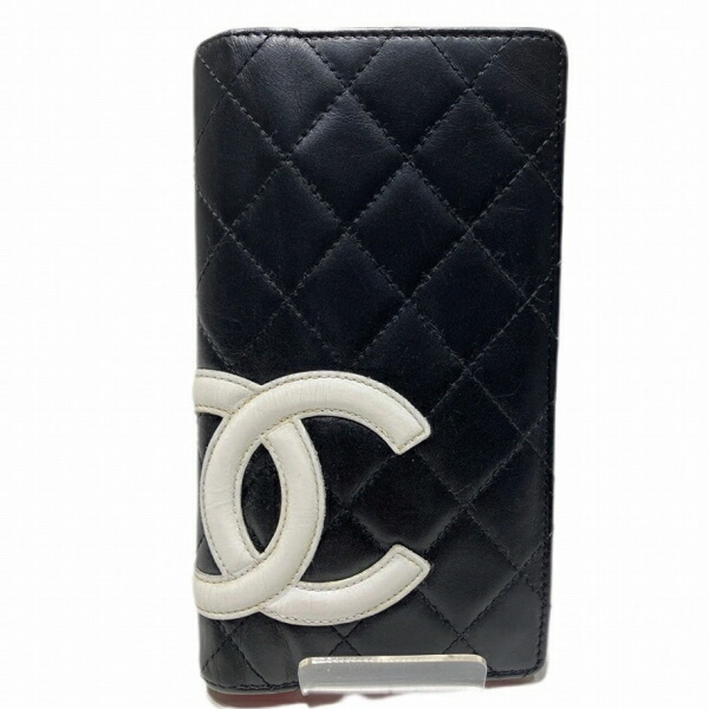 CHANEL Cambon Line A26717 Coco Mark Black Bifold Wallet Long
