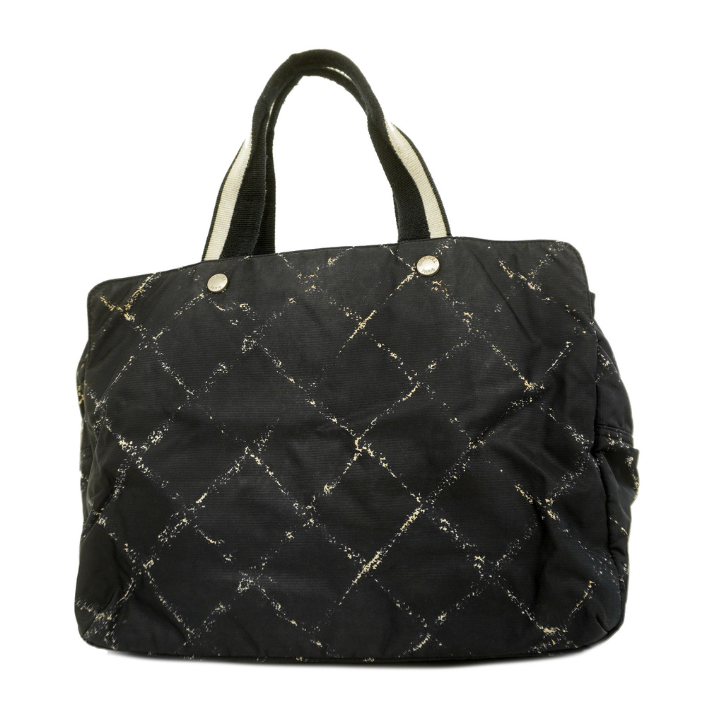 Auth Chanel Travel Line Tote Bag Women's Nylon Black