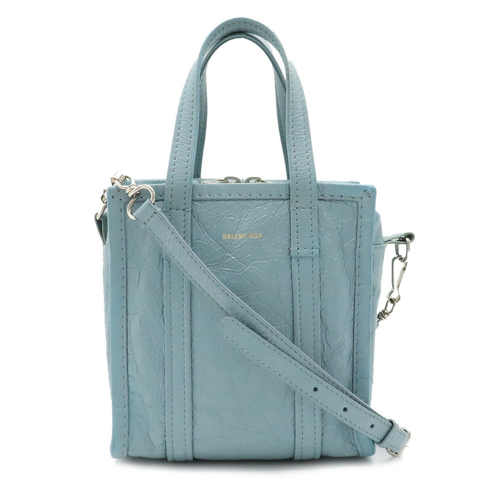 BALENCIAGA Bazaar Shopper XXS Tote Bag Shoulder Leather Baby Blue