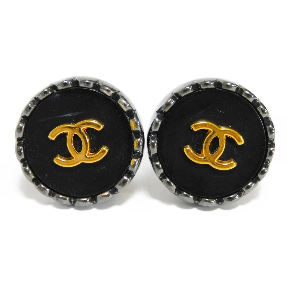 CHANEL Earrings Round Coco Mark Plastic Gold 96P Vintage Clip Type CC Black  Ladies Accessories Jewelry | eLADY Globazone