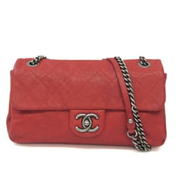 Chanel Caviar Skin Matelasse Women's Leather Shoulder Bag Red Color