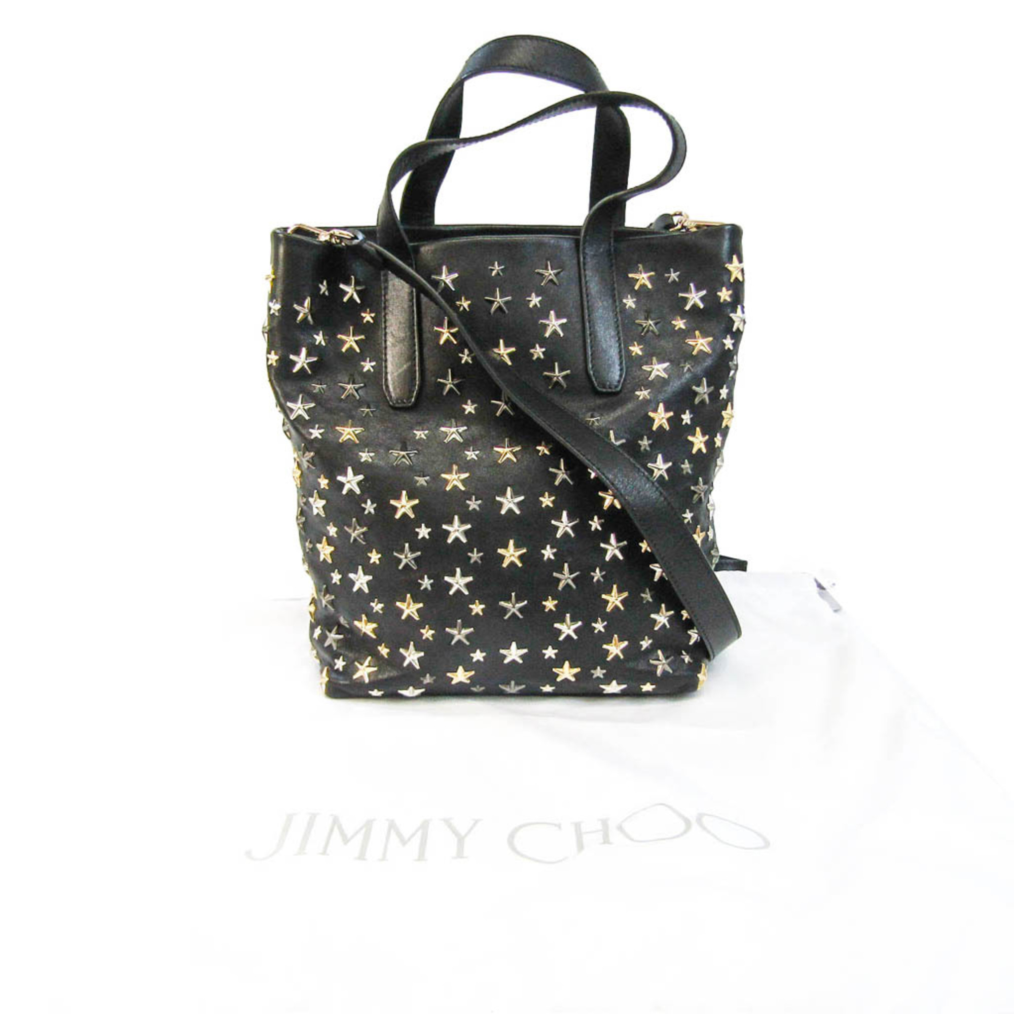 Jimmy Choo Women's Leather Studded Shoulder Bag,Tote Bag Black