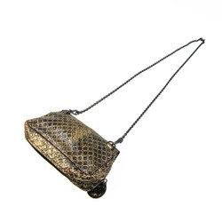 Bottega Veneta Intrecciomirage Butterfly Charm Women's Leather Shoulder Bag Black,Gold