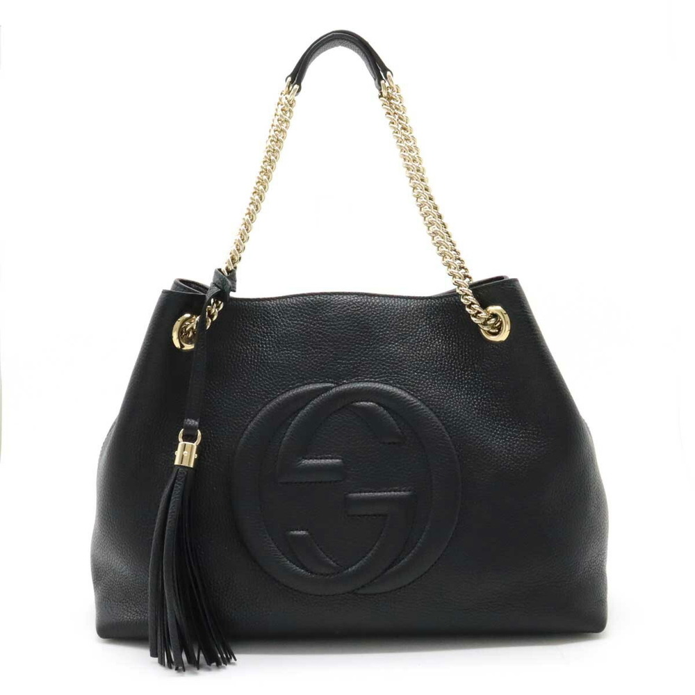 GUCCI Gucci Soho Interlocking G Tote Bag Chain Shoulder Leather Black ...