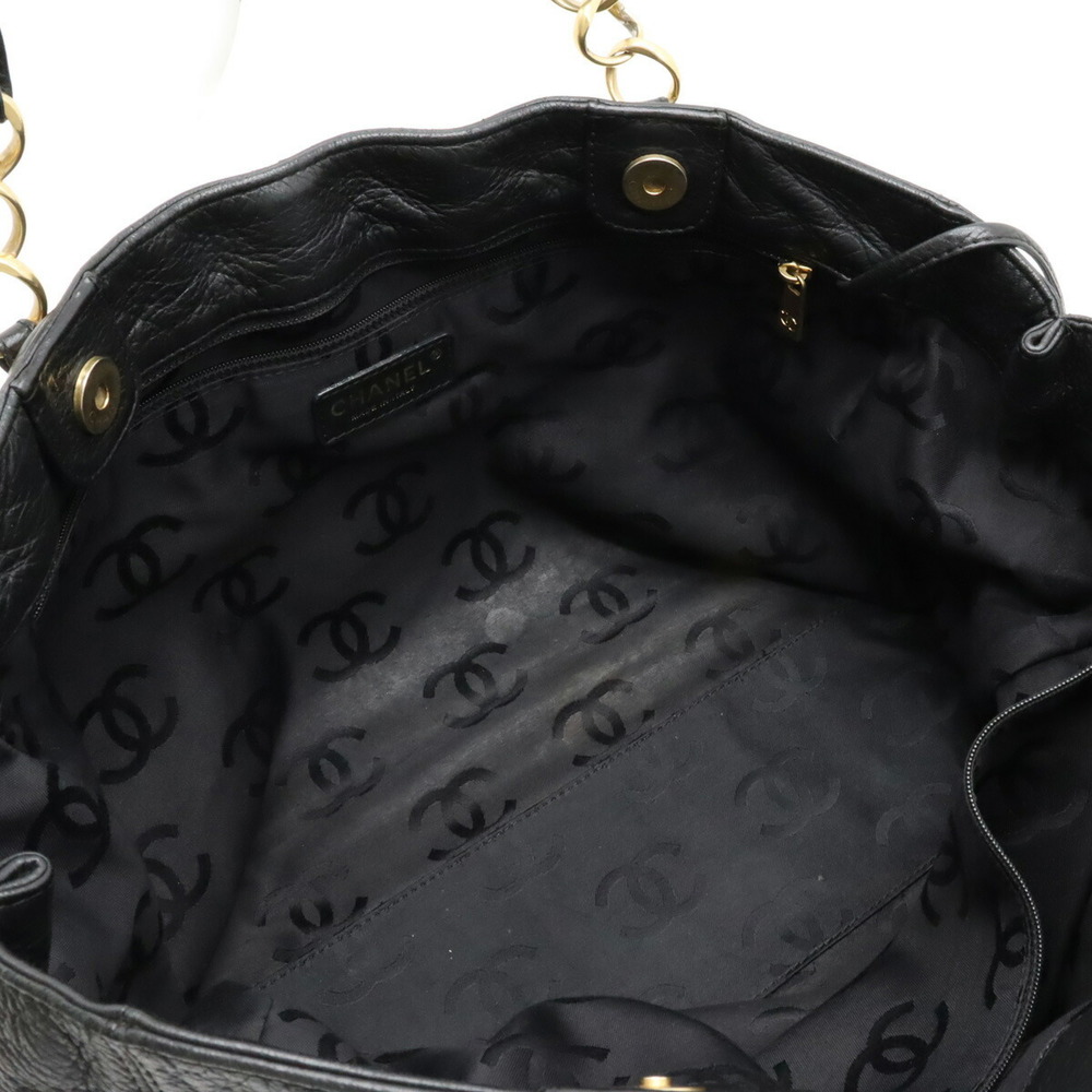 CHANEL Ultra Stitch Coco Mark Tote Bag Shoulder Chain Leather Black